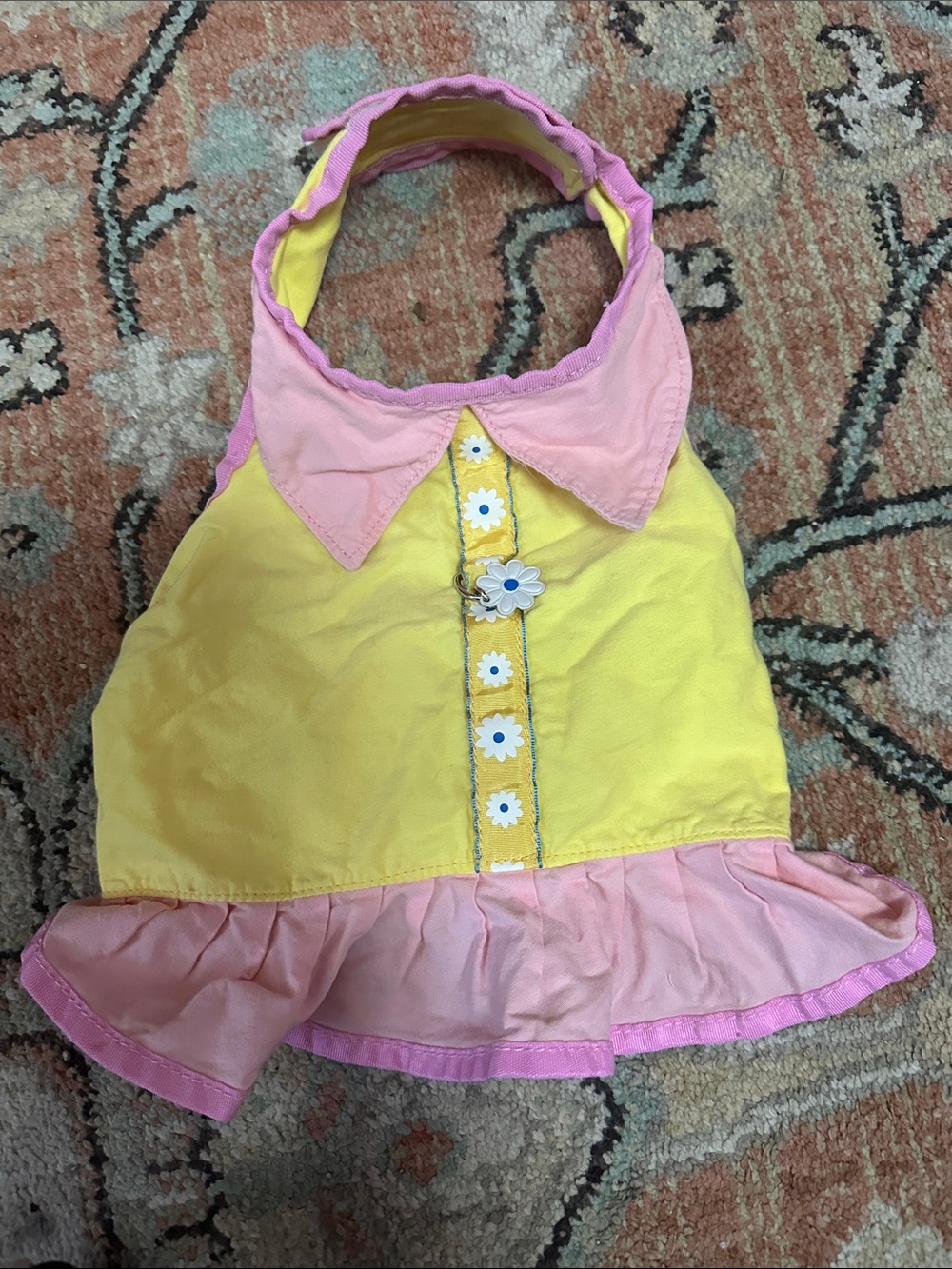 Pink & Yellow Daisy Halter Dog Dress by